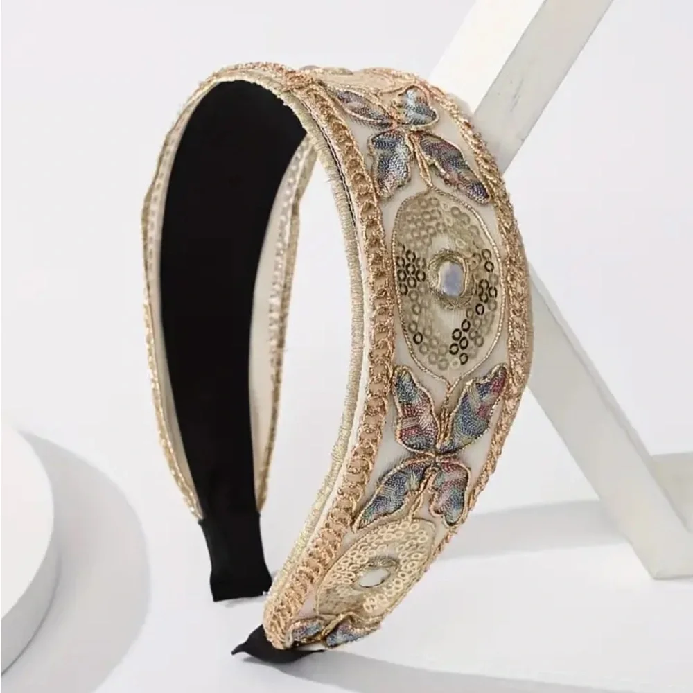 Wide-Brimmed Sequin Butterfly Headband
